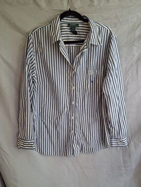 Lauren Ralph Lauren Blue & White With Yellow Striped Button-Down Shirt